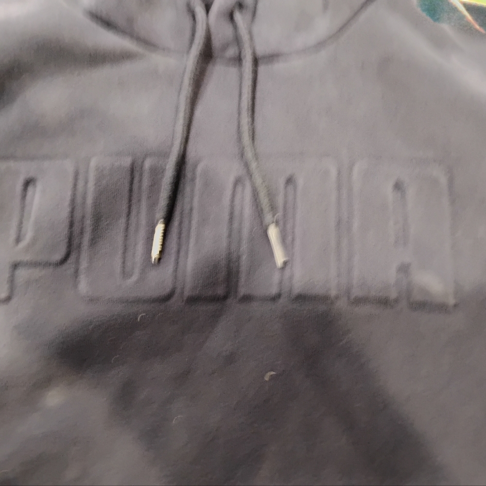 Old School Puma Navy Blue Hoodie Sweatshirt Size Large
